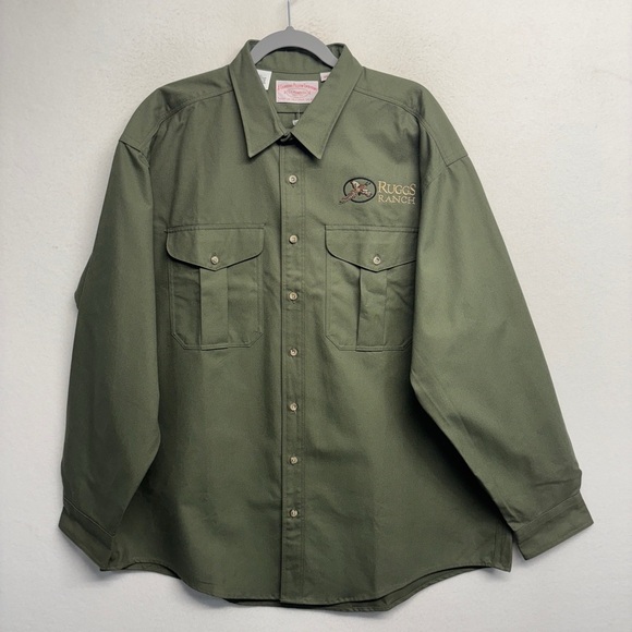 NWT Filson Ruggs Ranch Embroidered Button Down Shirt XXL Cotton USA Made Green - Picture 1 of 9